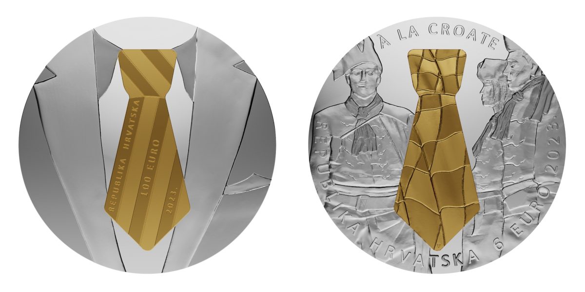 Zlatna I srebrna numizmatička eurokovanica Konturna kravata
