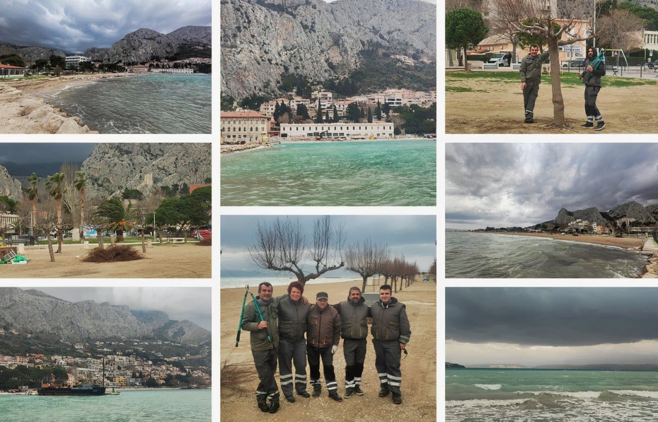 FOTO I VIDEO Vrijedni radnici u Omišu odolijevaju nepovoljnim vremenskim uvjetima i uređuju plažu